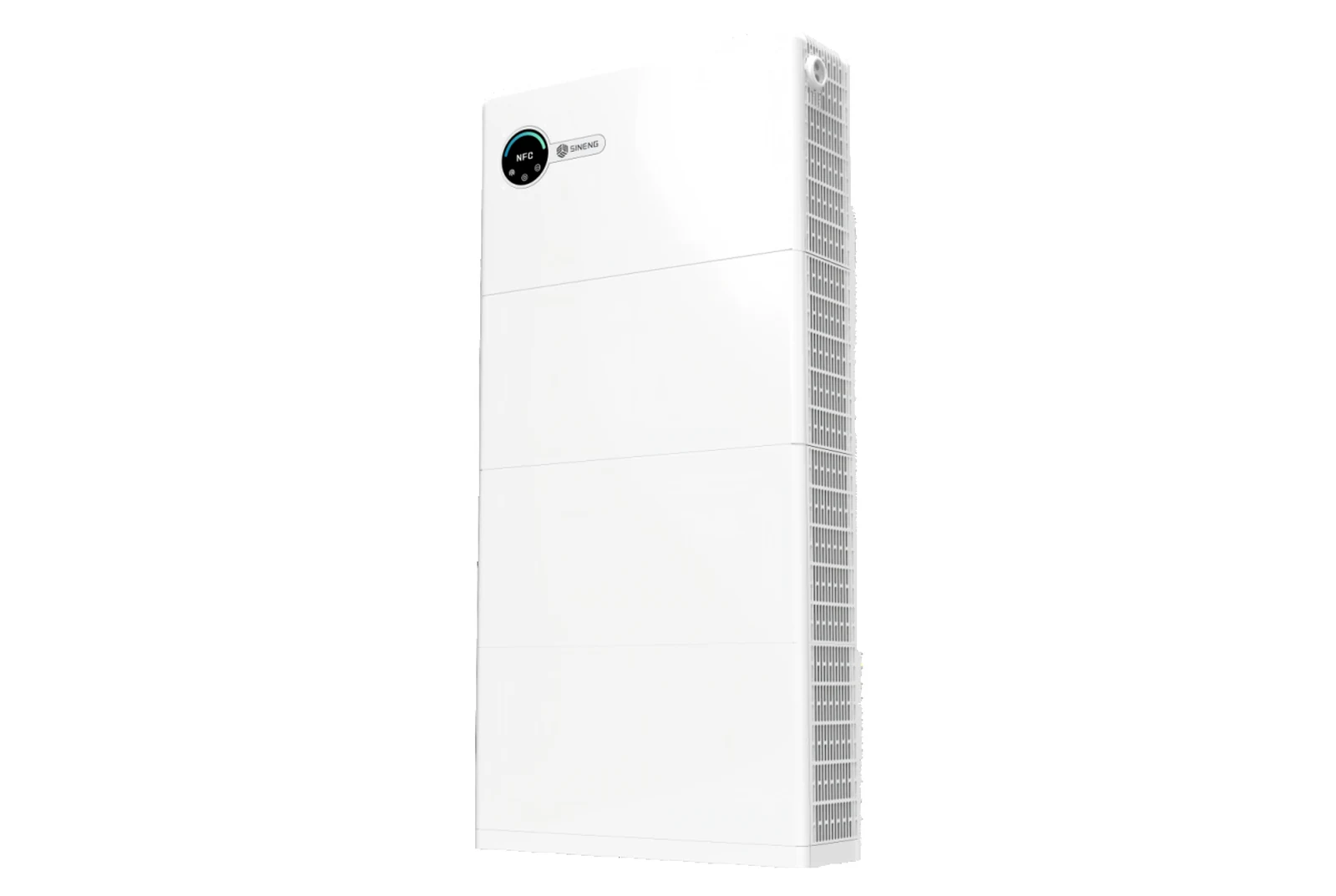 Showmodel van het Tureon-thuisbatterijsysteem met display op de behuizing.